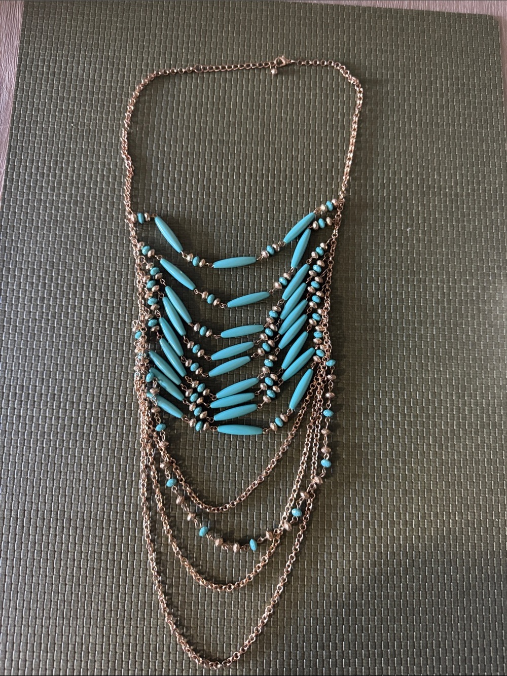 Turquoise Multi-Strand Beaded Statement Necklace - Women Jewelry